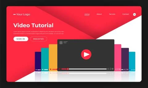 Mock-up design website flat design concept video tutorial.  Vector illustrati Stock Illustration