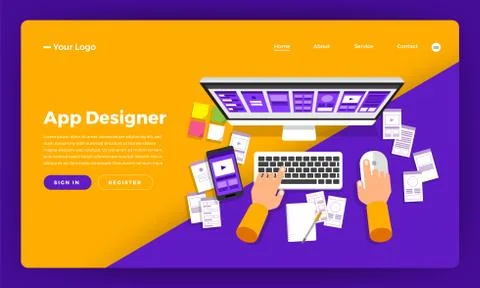 Mock-up design website flat design concept app designer create and developmen Stock Illustration