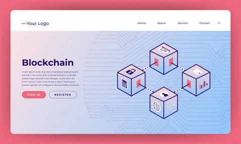 Mock-up design website flat design concept blockchain and cryptocurrency.  Ve Stock Illustration
