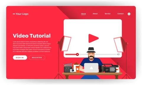 Mock-up design website flat design concept video tutorial.  Vector illustrati Stock Illustration