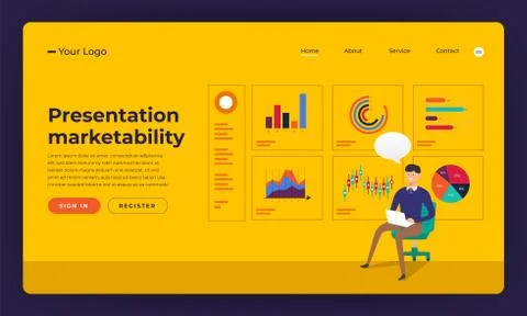 Mock-up design website flat design concept presentation skill marketability. Stock Illustration