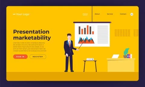 Mock-up design website flat design concept presentation skill marketability. Stock Illustration