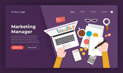 Mock-up design website flat design concept marketing manager.  Vector illustr Stock Illustration