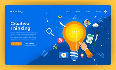 Mock-up design website flat design concept creative idea thinking.  Vector il Stock Illustration
