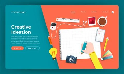 Mock-up design website flat design concept creative idea thinking.  Vector il Stock Illustration