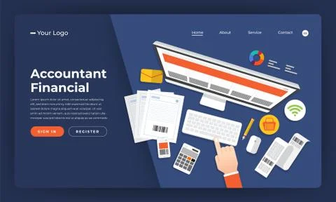 Mock-up design website flat design concept accountant financial.  Vector illu Stock Illustration