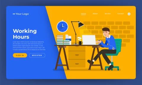 Mock-up design website flat design concept working hours worker in office pla Stock Illustration
