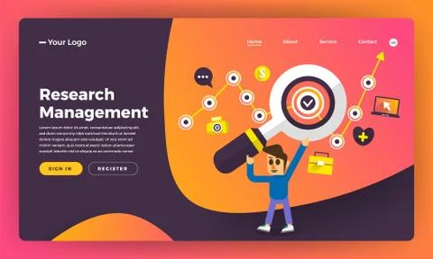 Mock-up design website flat design concept research management. Vector illust Stock Illustration