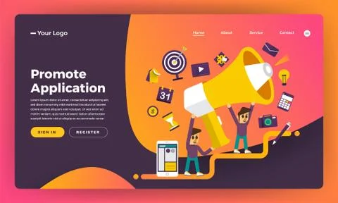 Mock-up design website flat design concept promote application. Vector illust Stock Illustration