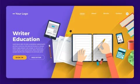 Mock-up design website flat design concept online course about thining and cr Stock Illustration