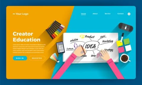 Mock-up design website flat design concept online course about thining and cr Stock Illustration