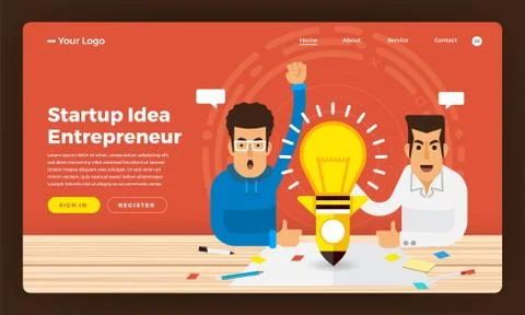 Mock-up design website flat design concept startup idea business present by e Stock Illustration