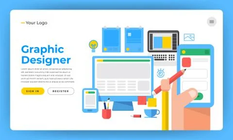 Mock-up design website flat design concept the designer like graphic website Stock Illustration