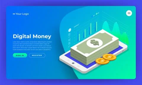 Mock-up design website flat design concept digital marketing. digital money a Stock Illustration