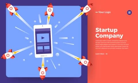 Mock-up design website flat design concept stratup company mean rocket rise f Stock Illustration