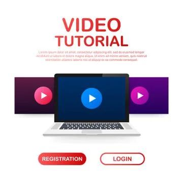 Mock-up design website flat design concept video tutorial. Vector illustratio Stock Illustration