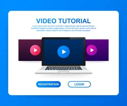 Mock-up design website flat design concept video tutorial. Vector illustratio Illustrazione stock