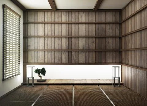 Mock up, Designed specifically in Japanese style, empty room. 3D rendering Stock Illustration