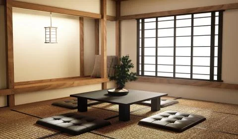 Mock up, Designed specifically in Japanese style, living room. 3D rendering Stock Illustration