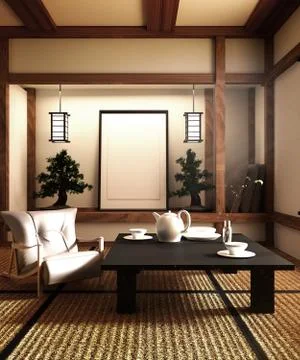 Mock up, Designed specifically in Japanese style, living room. 3D rendering Stock Illustration