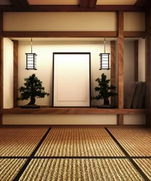 Mock up, Designed specifically in Japanese style, empty room. 3D rendering Stock Illustration