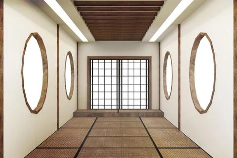 Mock up, Designed specifically in Japanese style, empty room. 3D rendering Stock Illustration