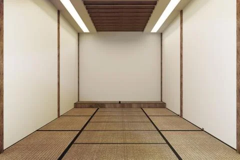 Mock up, Designed specifically in Japanese style, empty room. 3D rendering Stock Illustration