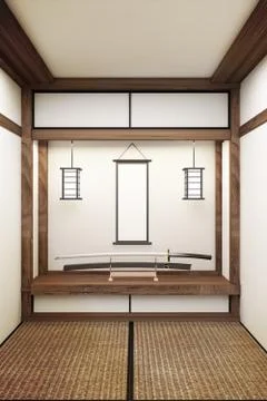 Mock up, Designed specifically in Japanese style, empty room. 3D rendering Stock Illustration