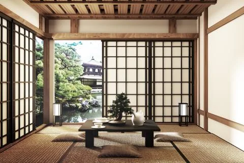 Mock up, Designed specifically in Japanese style, living room. 3D rendering Stock Illustration