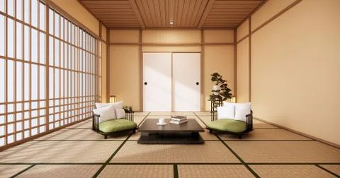 Mock up, Designed specifically in Japanese style, empty room. 3D rendering Stock Illustration