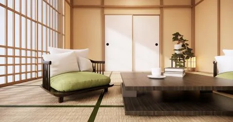 Mock up, Designed specifically in Japanese style, empty room. 3D rendering Stock Illustration