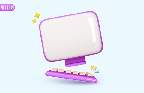 Mock up desktop computer with keyboard. White Screen device mockup clean bl.. Illustrazione stock