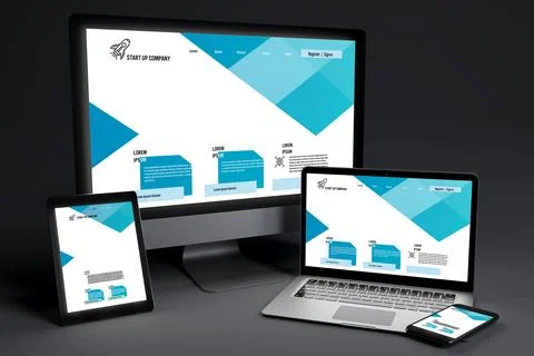 Mock up of devices on a dark background - 3d rendering Stock Photos