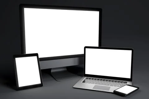 Mock up of devices on a dark background - 3d rendering Stock Photos