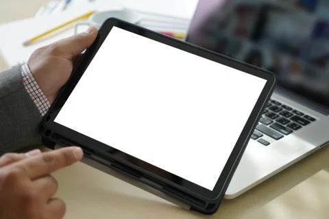 Mock up  Digital tablet computer with isolated screen 스톡 사진