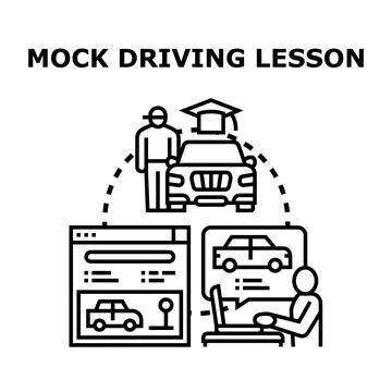 Mock driving lesson preparing for practical examination 스톡 일러스트