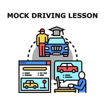 Mock driving lesson preparing for practical examination 스톡 일러스트