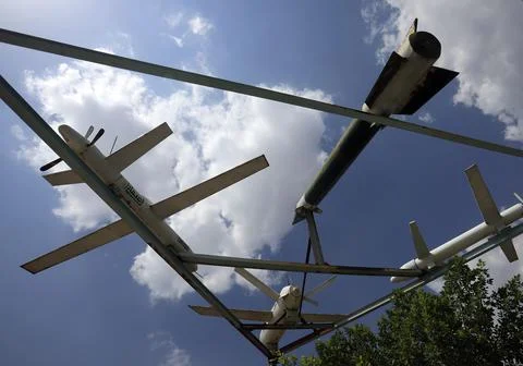 Mock drones and missiles displayed in Sana'a amid regional tensions, Sanaa, Yeme Stock Photos