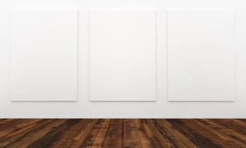 Mock up empty interior white wall and wooden floor with blank bord Stock Illustration
