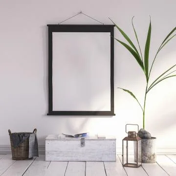 Mock up frame, decorated Scandinavian background, 3d render Stock Illustration