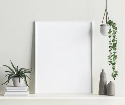 Mock up frame interior background, Scandinavian style, 3d render Stock Illustration