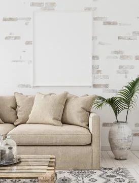 Mock-up frame in interior background,Scandinavian style, 3d render Stock Illustration