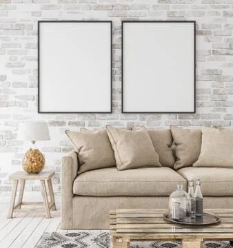 Mock-up frame in interior background,Scandinavian style, 3d render Stock Illustration