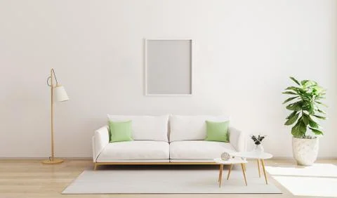 Mock up frame in modern interior background. Scandinavian style. Bright  and  Stock Photos
