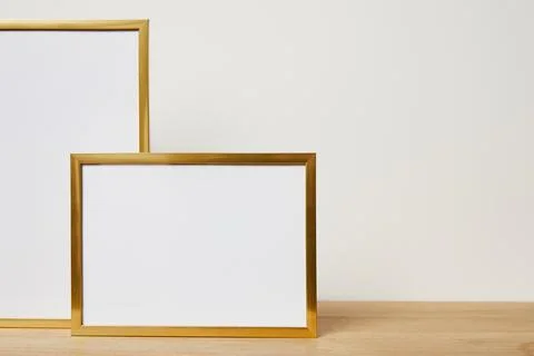 Mock frames wooden table home Fotos Stock