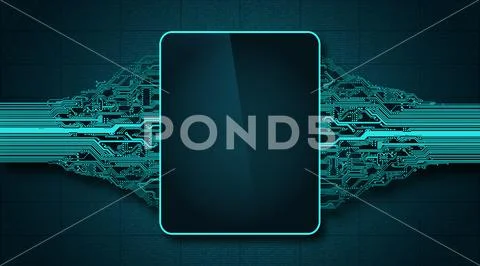 Mock up futuristic circuit board with electronic display PSD Template