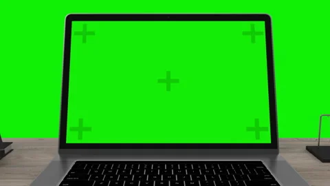 Mock-up Green Screen Laptop Standing on the Desk in the Modern Creative Office Stock Footage 234035443