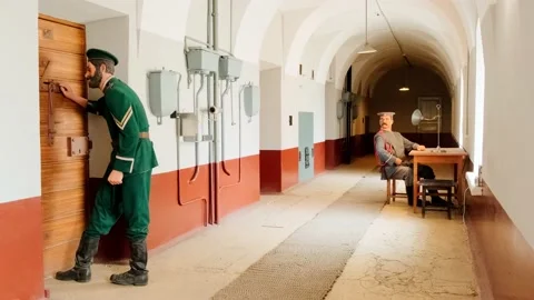 A mock-up of a guard at the prison museum Stock Footage 154656164