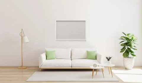 Mock up horizontal frame in modern interior background. Scandinavian style. B Stock Photos