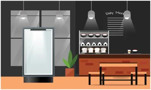 Mock up illustration of empty bill board advertising in restaurant Stock Illustration